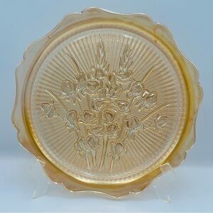 VTG Iris Herringbone Marigold Jeanette 12” Plate Carnival Scalloped Iridescent